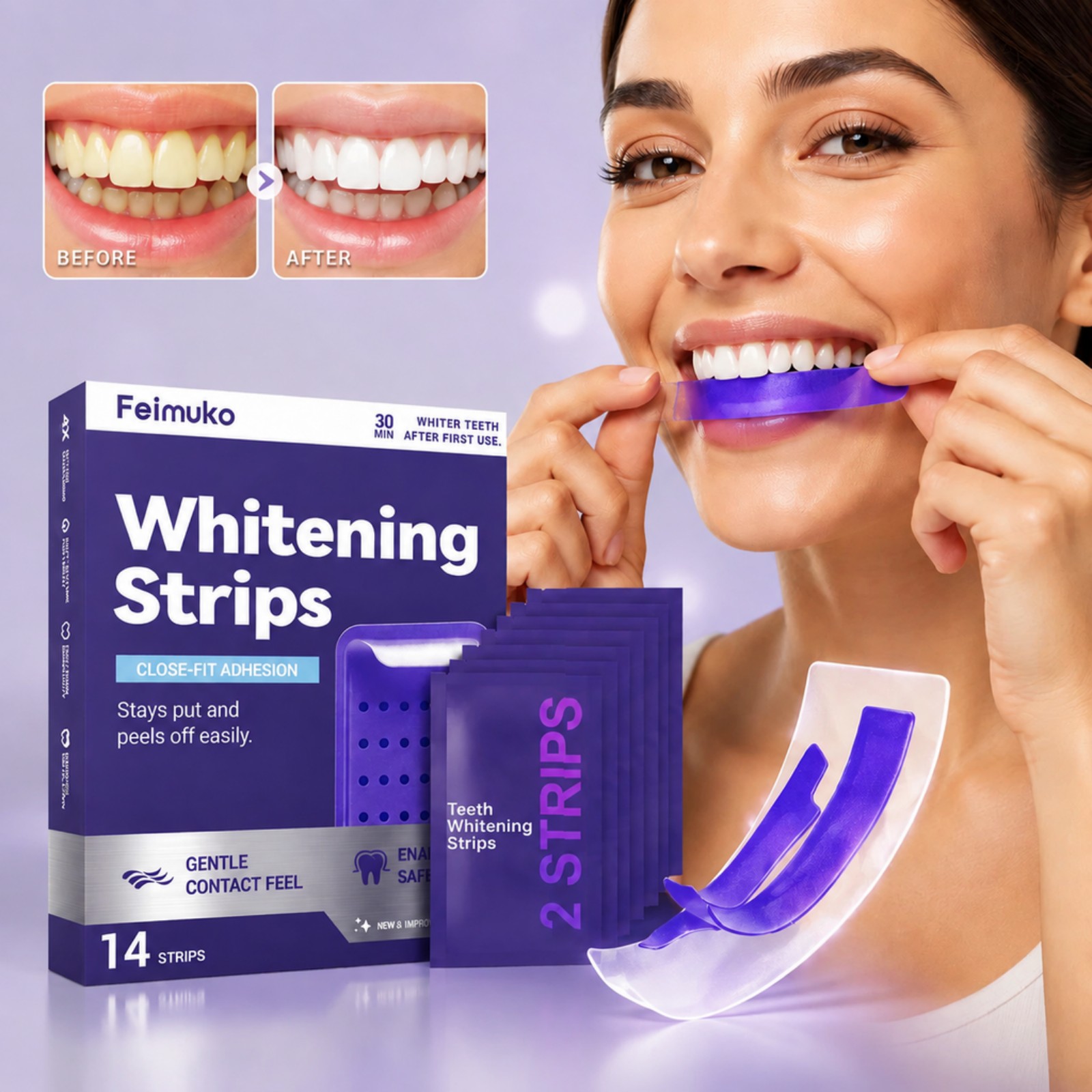 Teeth Whitening Kit At Home - 7 strisce sbiancanti viola premium, kit