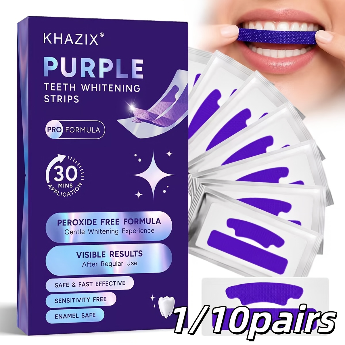 Teeth Whitening Strips Permanent - 1/10 paia di strisce viola per